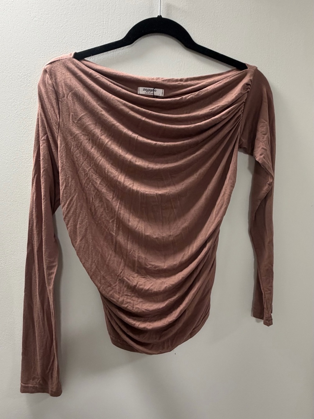 zeagoo Draped Long-Sleeve Top in Mauve Pink